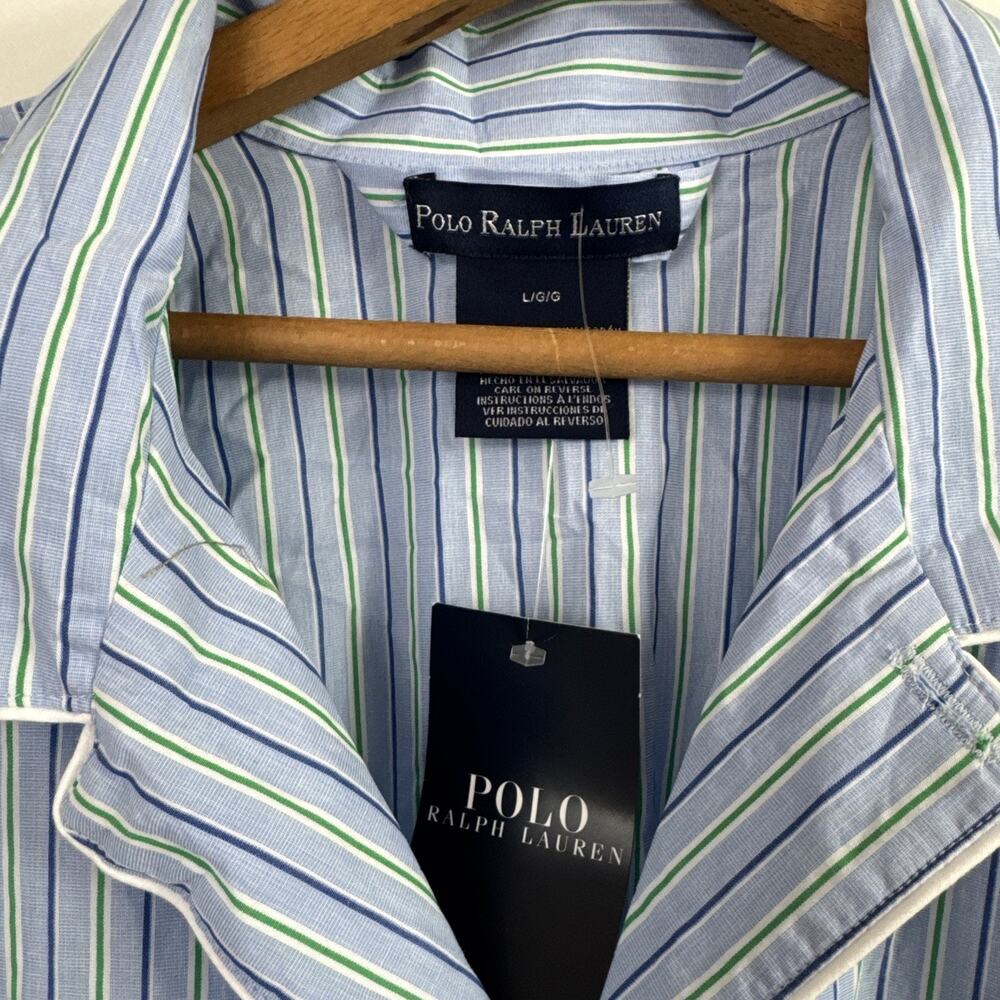 Polo Ralph Lauren Sleepwear Button Front Pajama Shirt Blue Stripe sz L - Picture 4 of 8